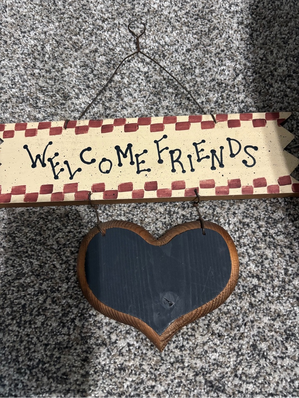 Welcome Friends Hanging Heart Plaque - Cream and Red with Black Heart